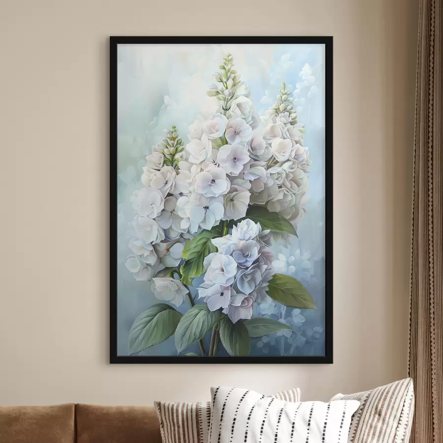 Fototapetes Violeta hortenzijas zieds, maigas dabas krāsas, akvareļa zīmējums f39783