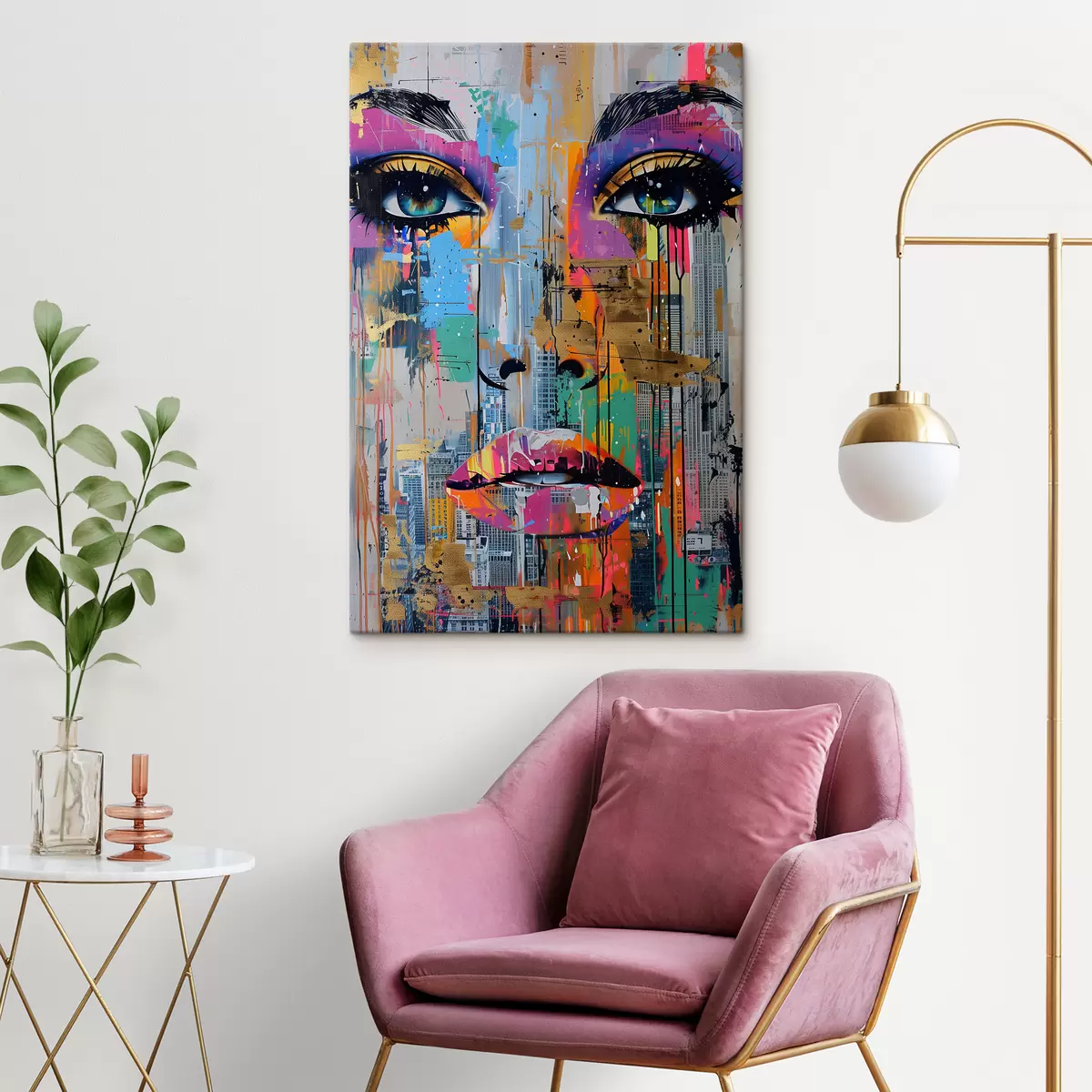 Glezna Zilas acis un skats uz pilsētu s39800