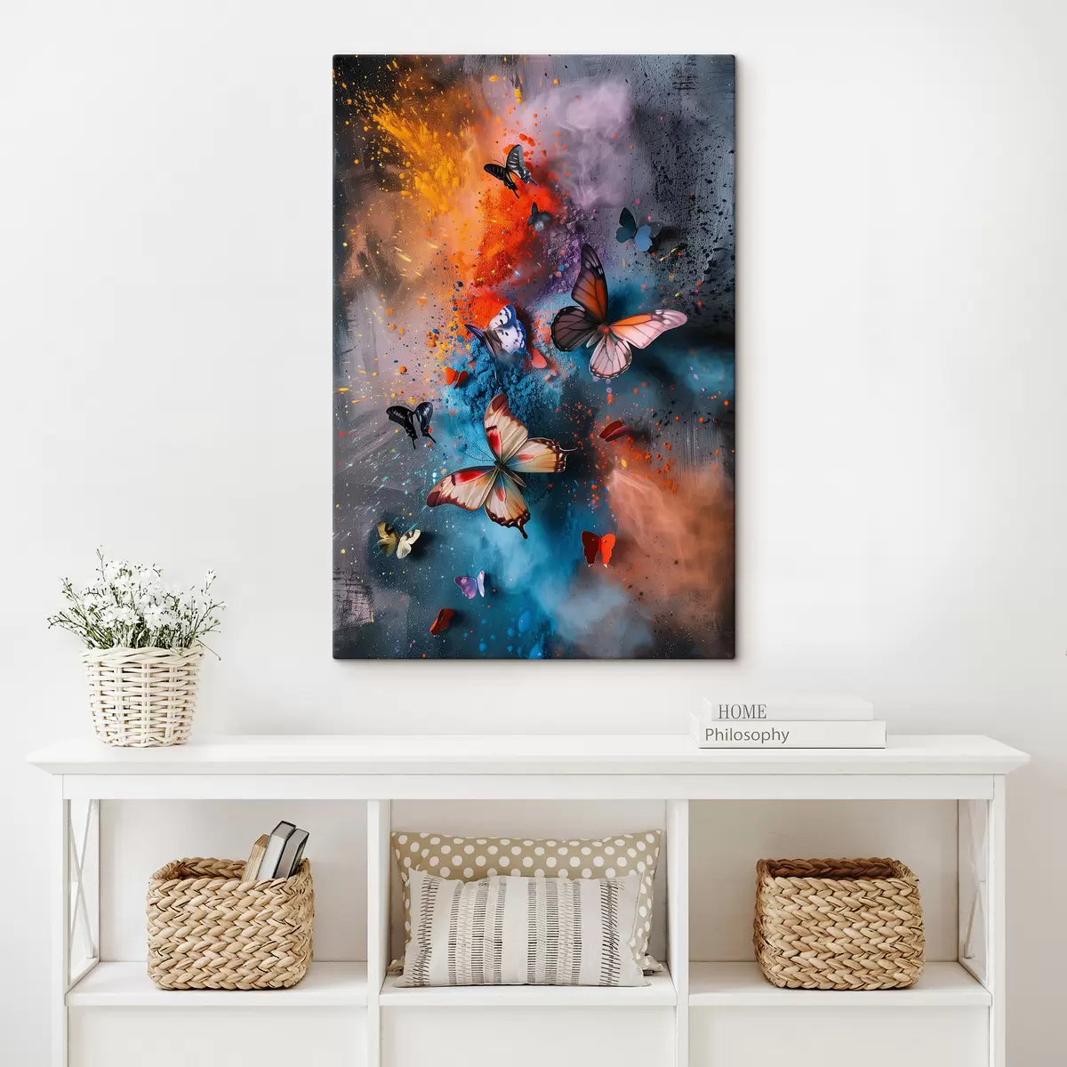 Glezna Tauriņi uz krāsas šļakatu fona s39803