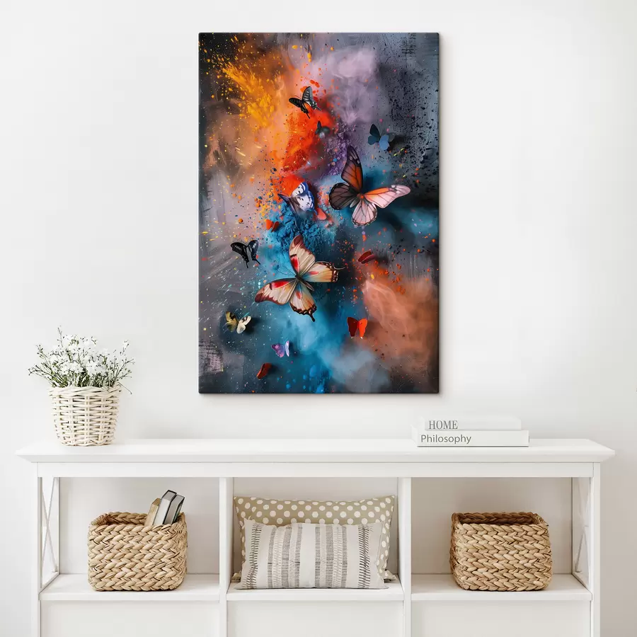 Glezna Tauriņi uz krāsas šļakatu fona s39803