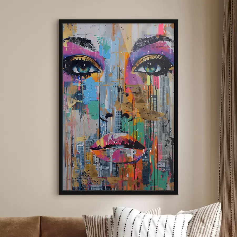 Glezna Zilas acis un skats uz pilsētu f39800