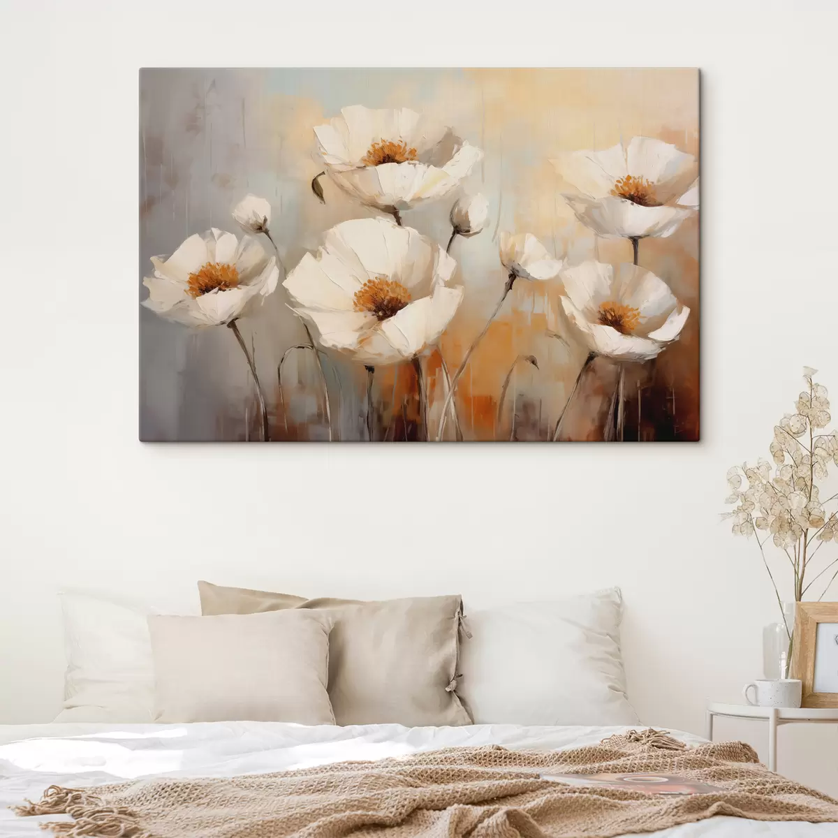 Glezna Balto magoņu eļļas glezna, zilā un oranžā krāsā s39815