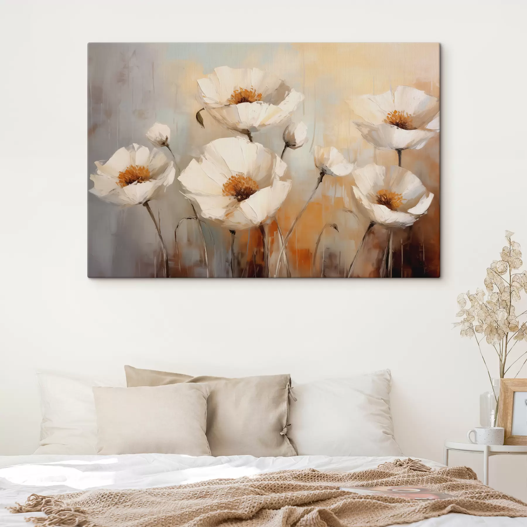 Fototapetes Balto magoņu eļļas glezna, zilā un oranžā krāsā s39815