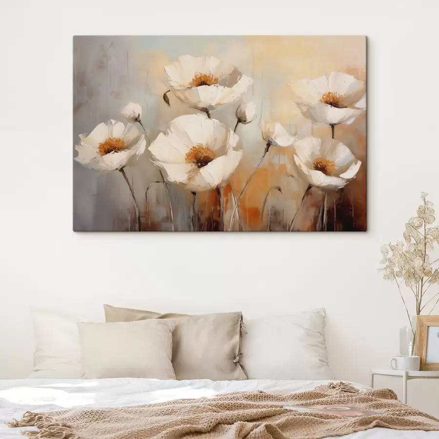 Glezna Balto magoņu eļļas glezna, zilā un oranžā krāsā s39815