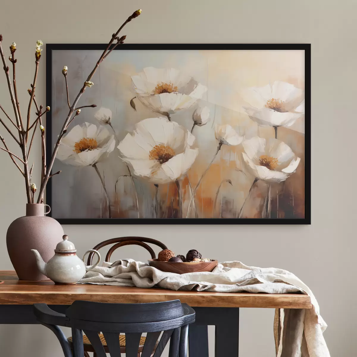 Plakāts Balto magoņu eļļas glezna, zilā un oranžā krāsā f39815