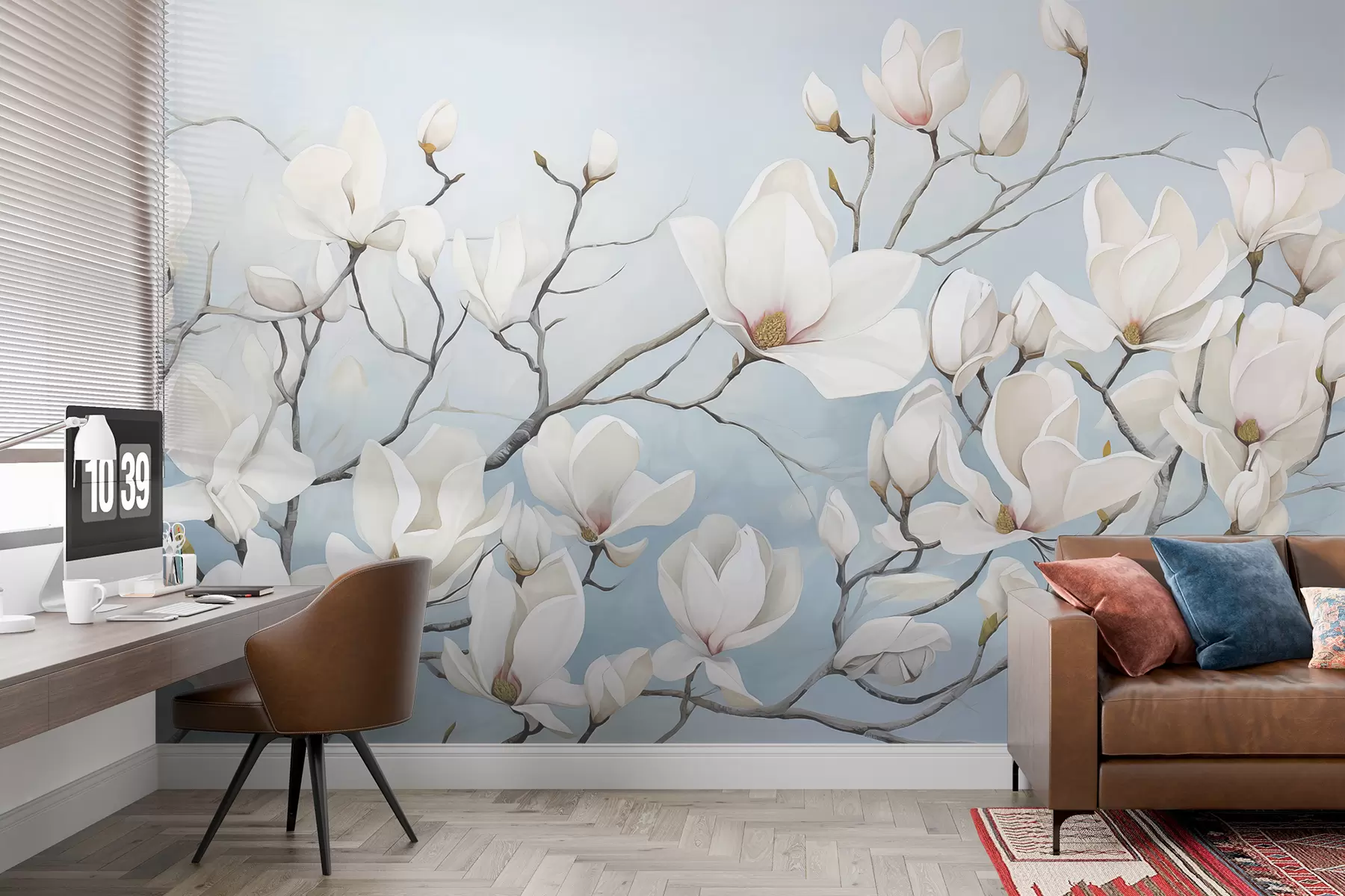 Fototapetes Zari ar baltu magnoliju uz zila w08125