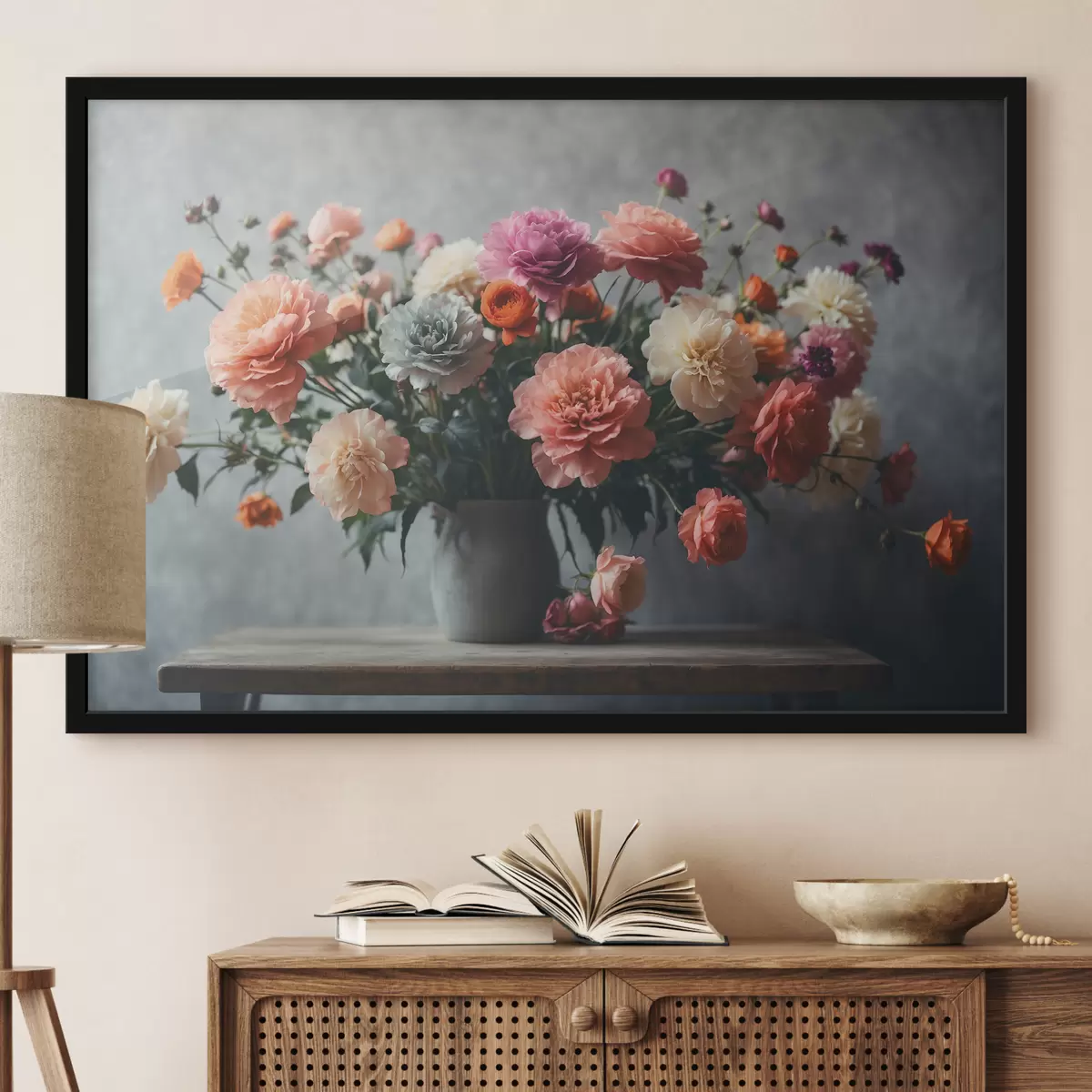 Plakāts Ziedu pušķis vāzē uz galda f39859