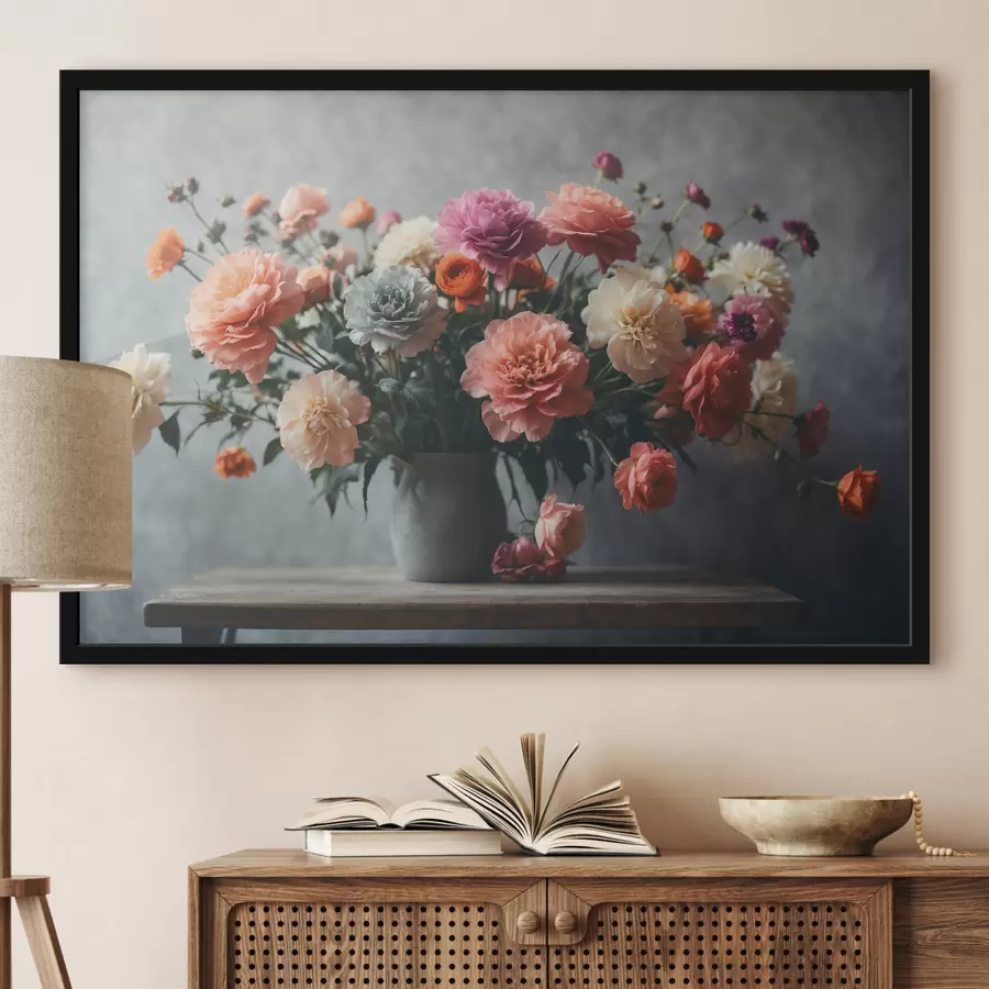 Fototapetes Ziedu pušķis vāzē uz galda f39859