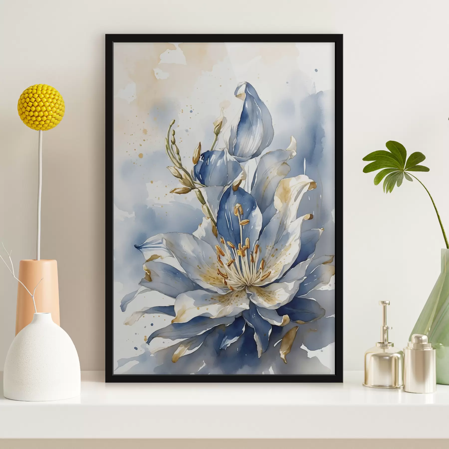 Glezna Zila lilija ar akvareli f39872