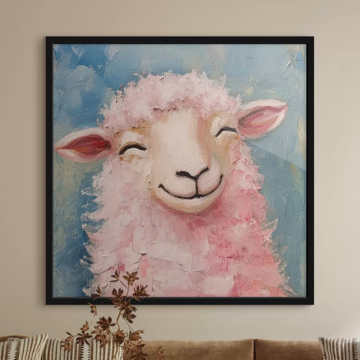 Plakāts Jautrs auns ar rozā vilnu f39911