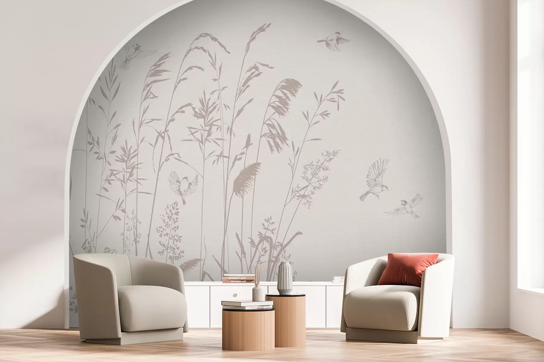 Fototapetes Augu un mazo putnu dabas minimālisms w08172