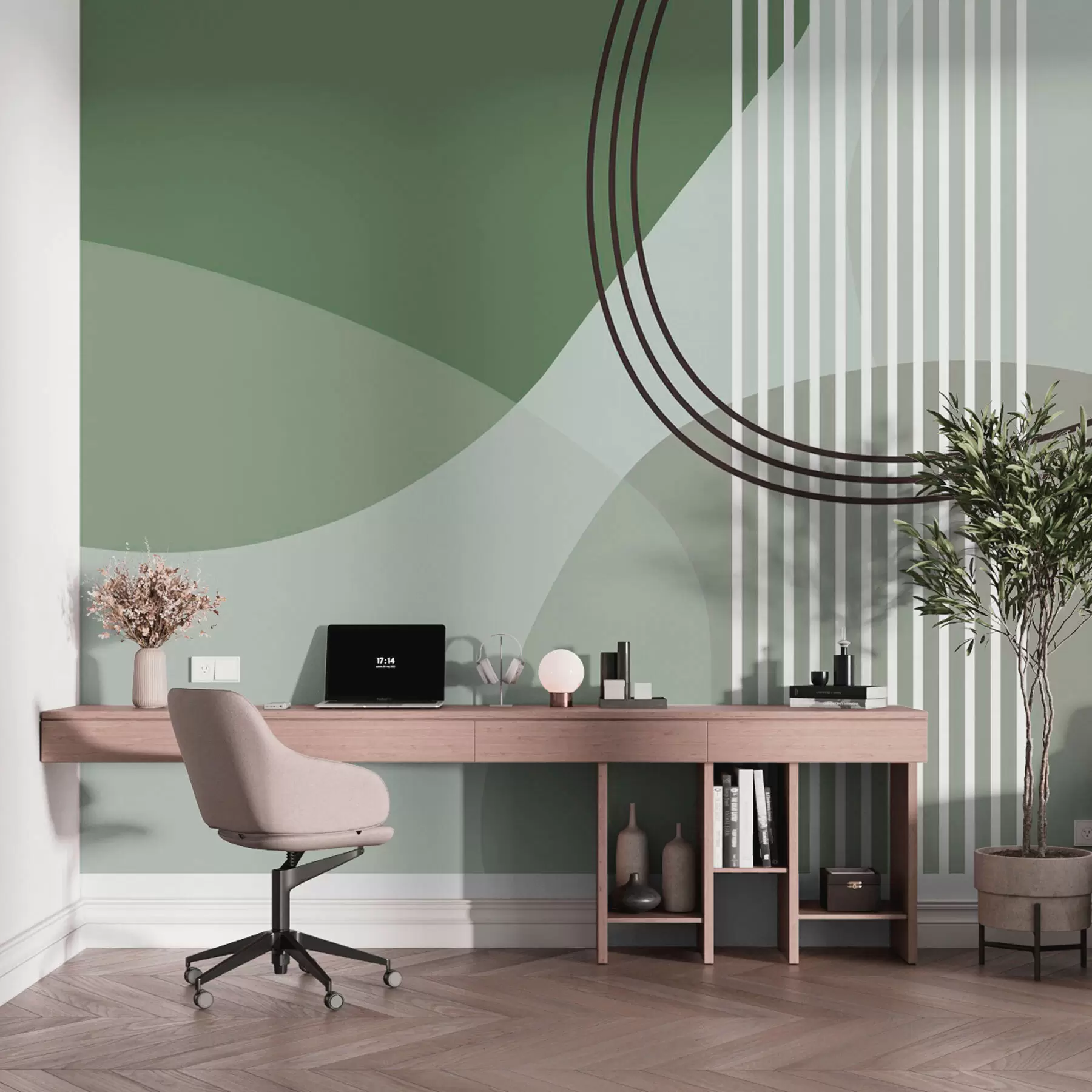 Fototapetes Ģeometriskā abstrakcijas līnija un aplis minimālisms modernā stila zaļā krāsa w08173v1