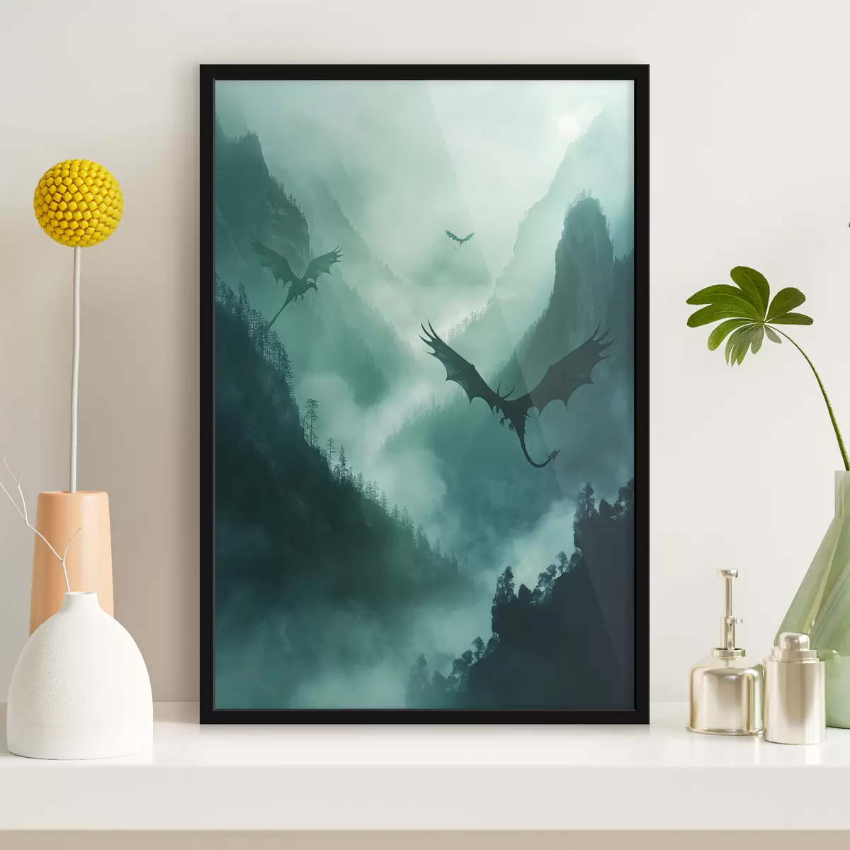 Plakāts Divi pūķi, zaļi f40011