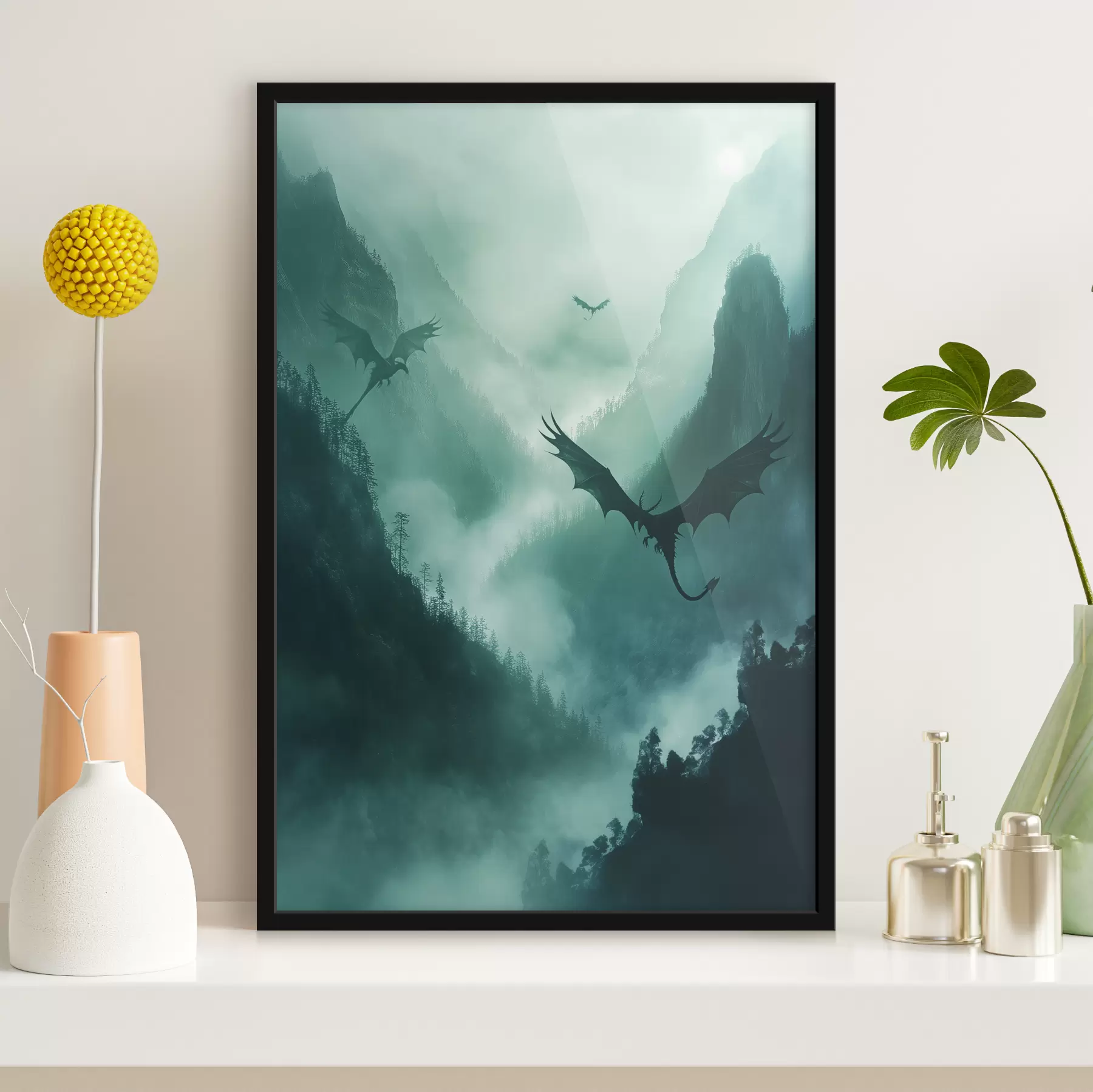 Glezna Divi pūķi, zaļi f40011