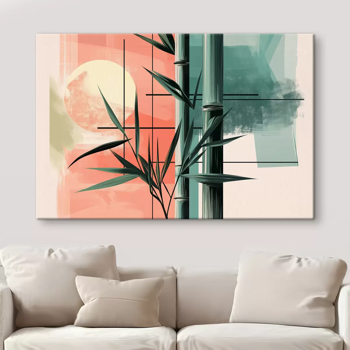 Glezna Abstrakts ar bambusu un sauli s39898