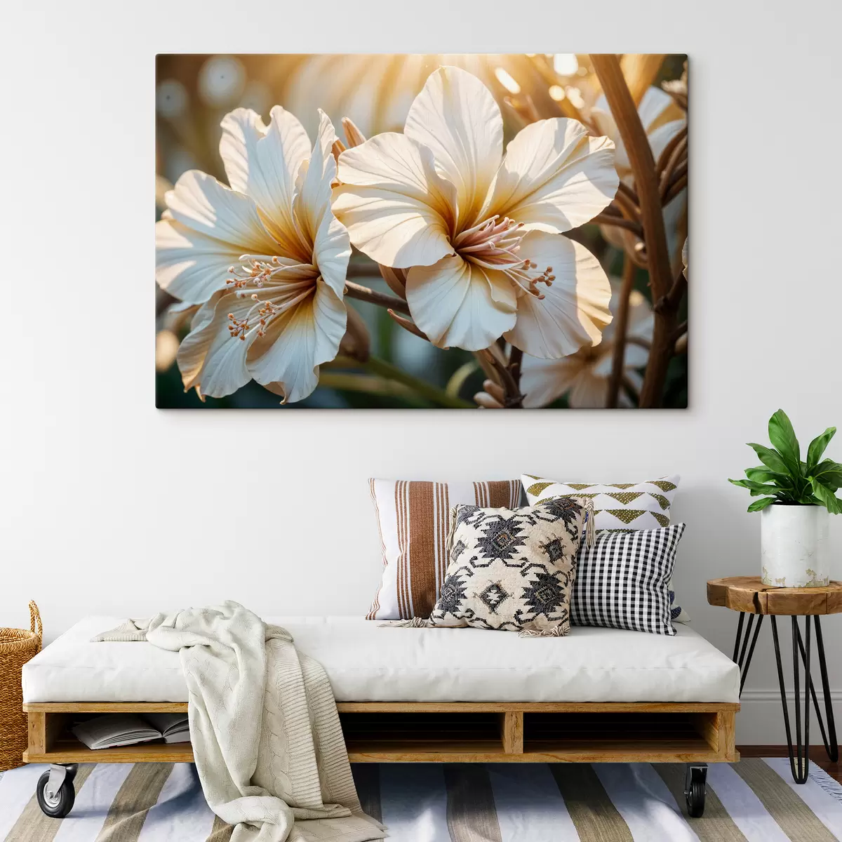 Glezna Zied balti un oranži hibiska ziedi ar mīkstu fokusa fonu s40035