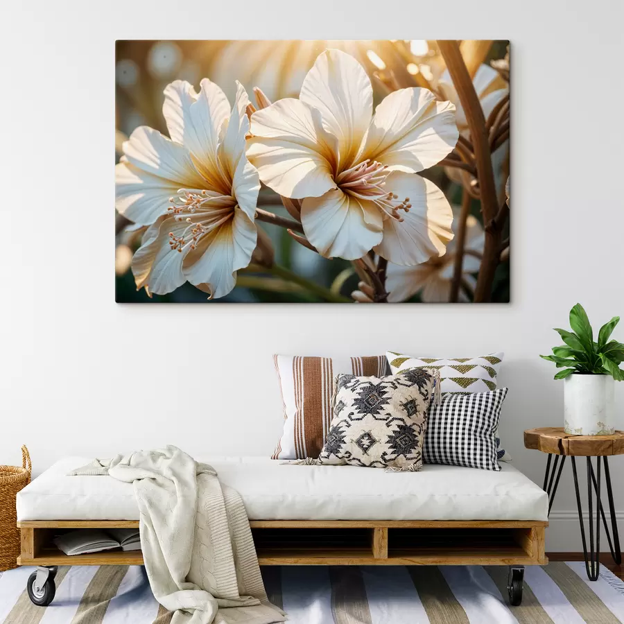 Glezna Zied balti un oranži hibiska ziedi ar mīkstu fokusa fonu s40035