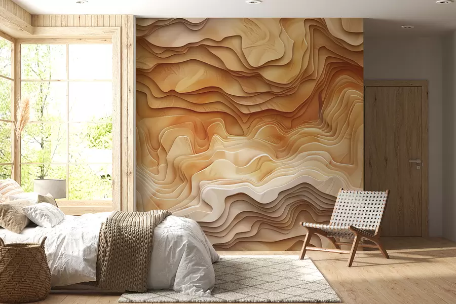 Fototapetes 3D topogrāfiskā karte ar reljefa kontūrām bēšos toņos w01337v1