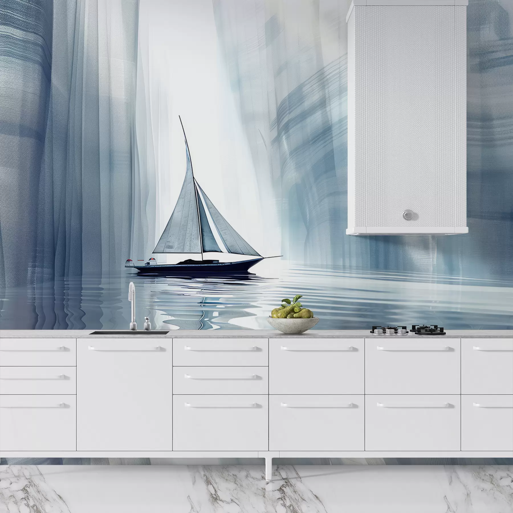 Fototapetes Laiva uz ūdens futūristiskā stilā ar zilām krāsām w01338