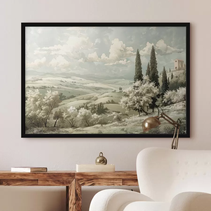 Fototapetes Vasaras ainava, vintage stils, pasteļkrāsas, akrila zīmējums, pils f40084