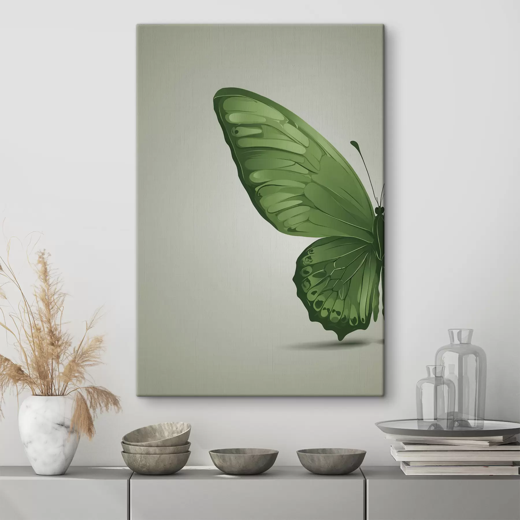 Fototapetes Zaļa tauriņa kreisais spārns uz balta fona s40062