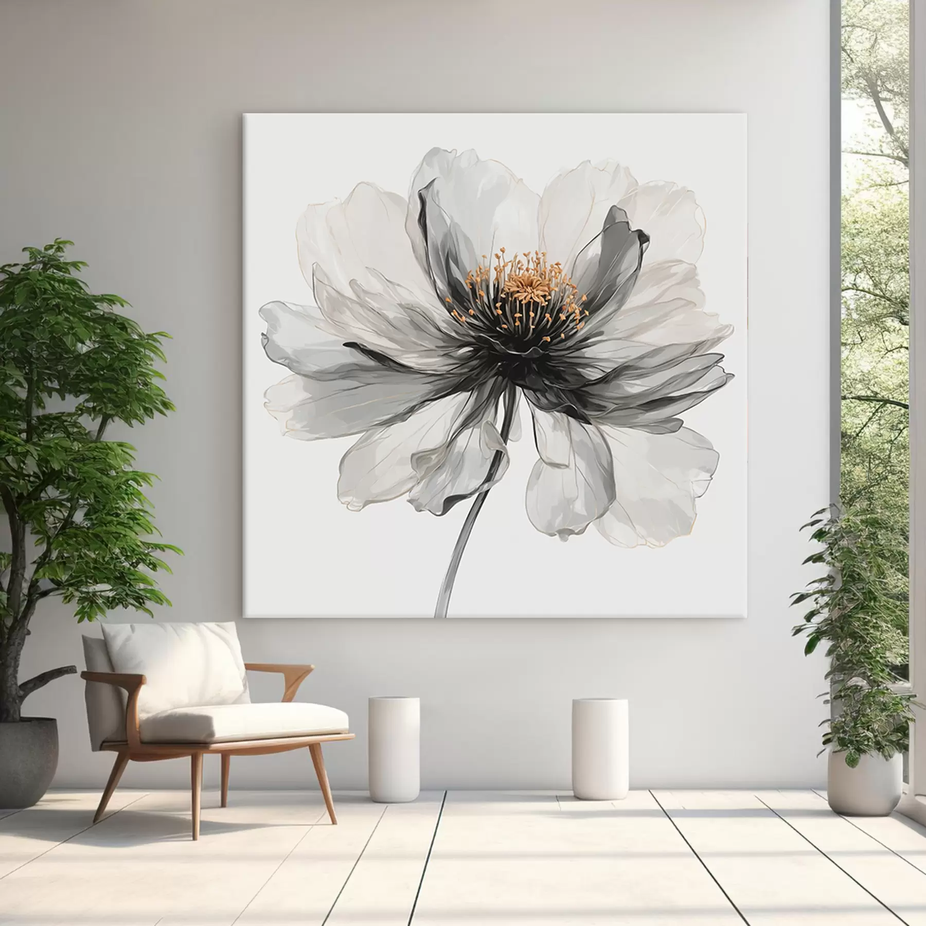 Fototapetes Caurspīdīgs melns zieds uz balta fona s40066