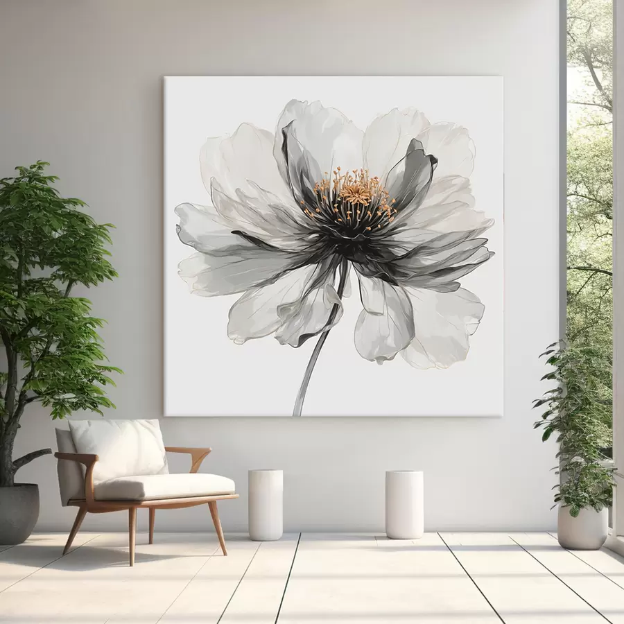 Glezna Caurspīdīgs melns zieds uz balta fona s40066