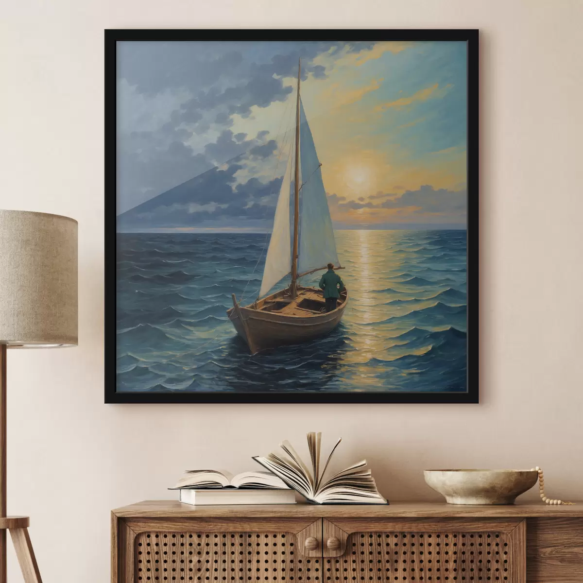 Plakāts Cilvēks laivā dreifē pa jūru f40053