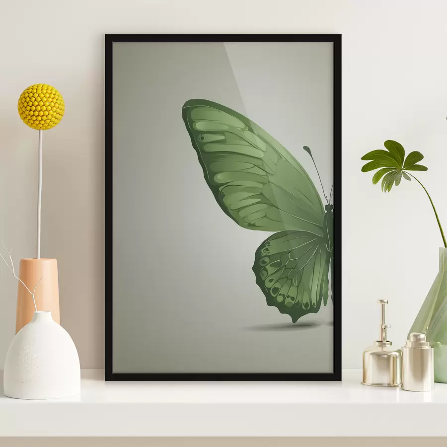 Fototapetes Zaļa tauriņa kreisais spārns uz balta fona f40062