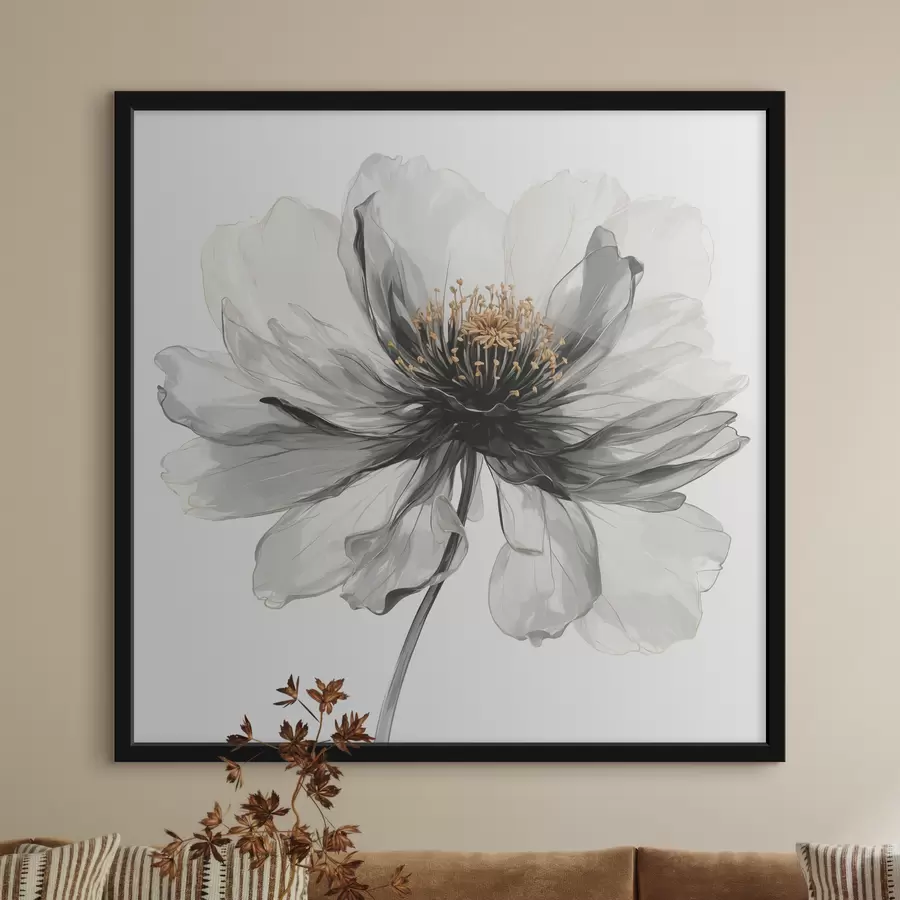 Fototapetes Caurspīdīgs melns zieds uz balta fona f40066