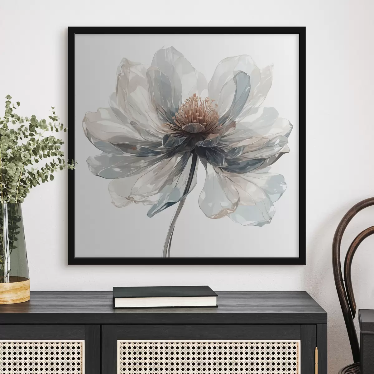 Plakāts Caurspīdīgs zils zieds uz balta fona f40067