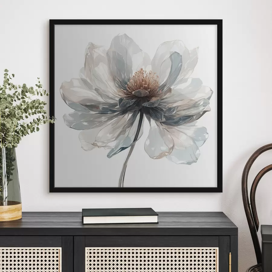 Fototapetes Caurspīdīgs zils zieds uz balta fona f40067