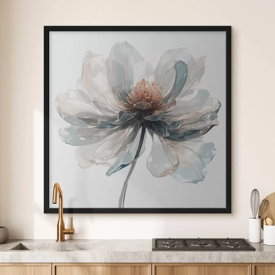 Fototapetes Caurspīdīgs zils zieds uz balta fona f40067