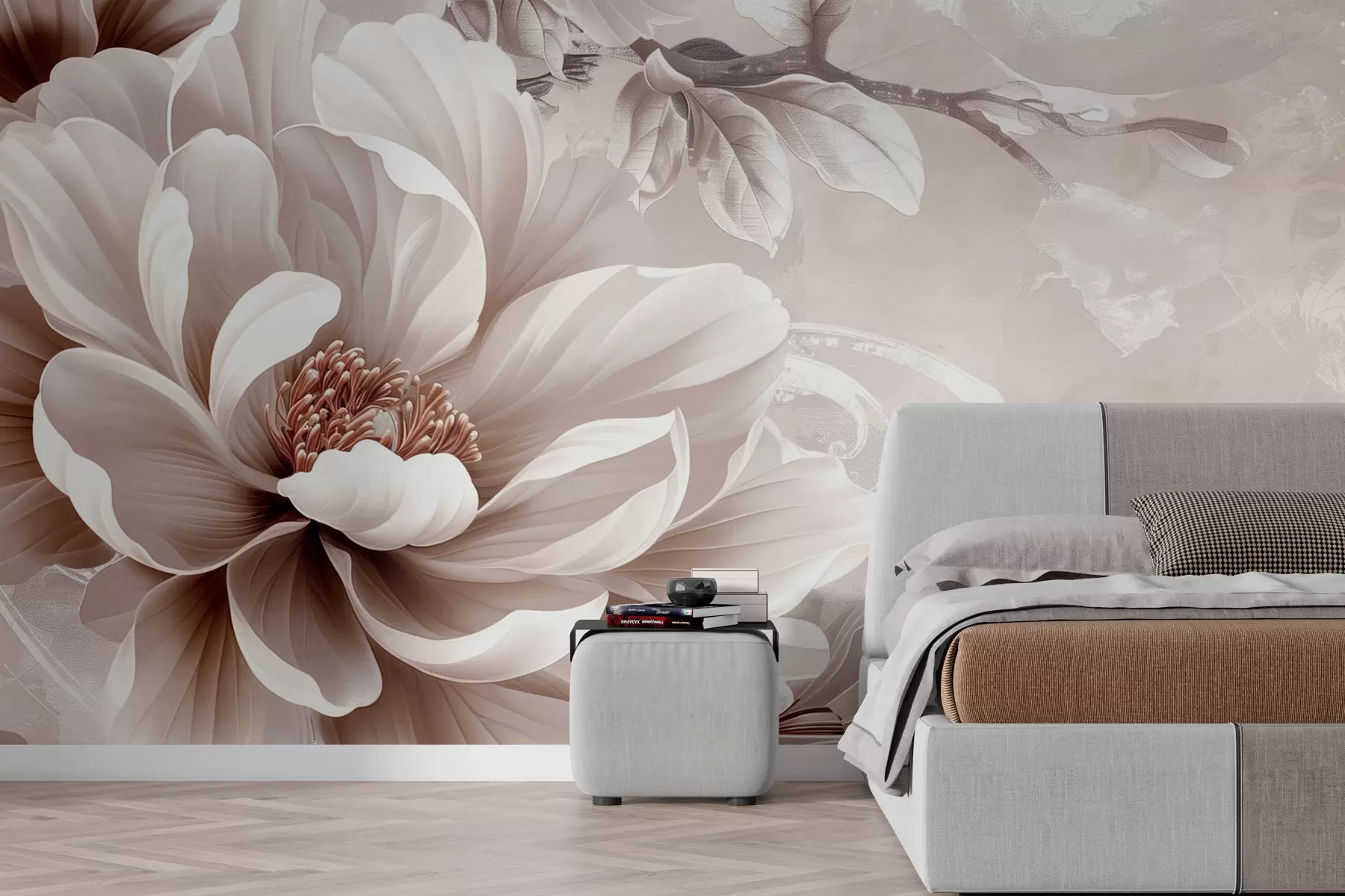 Fototapetes Liels putekļains rozā zieds uz grunge sienas w08181v1