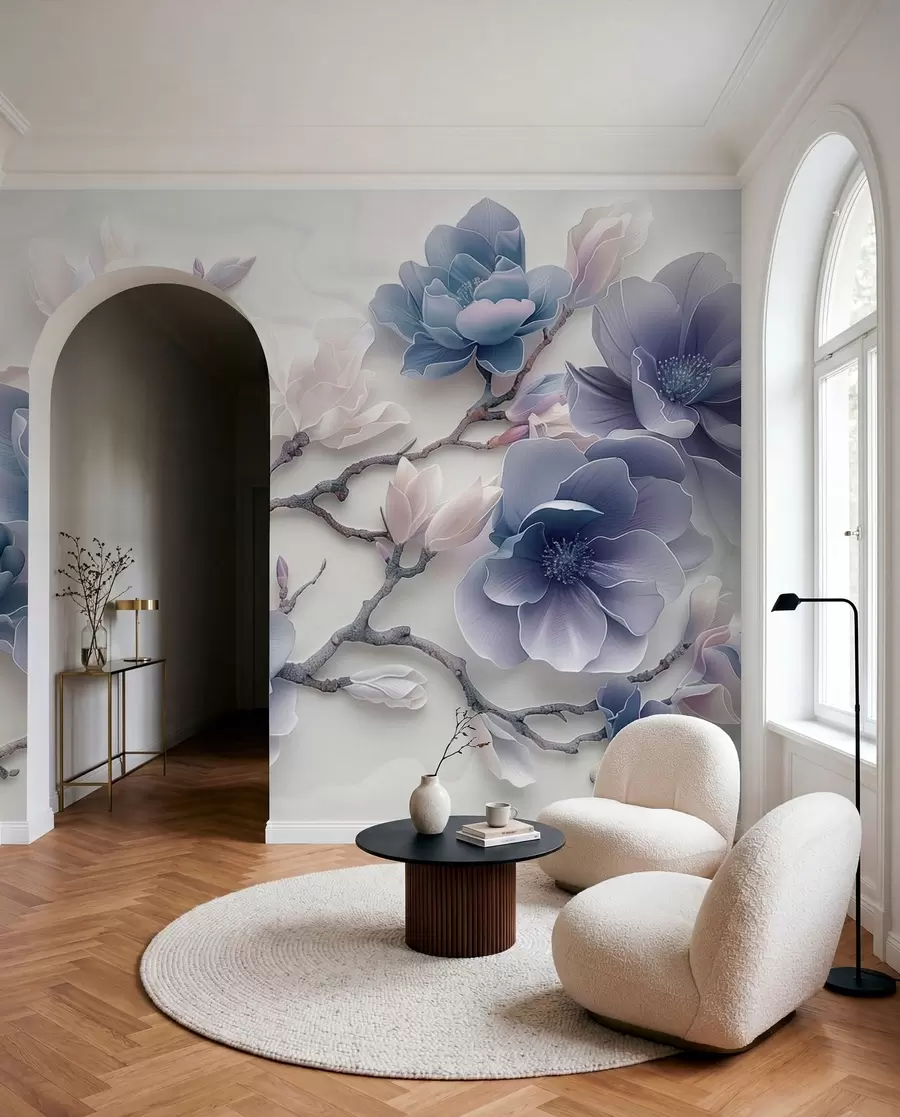 Fototapetes Zili reljefi magnolijas ziedi uz gracioza zara w01359v1