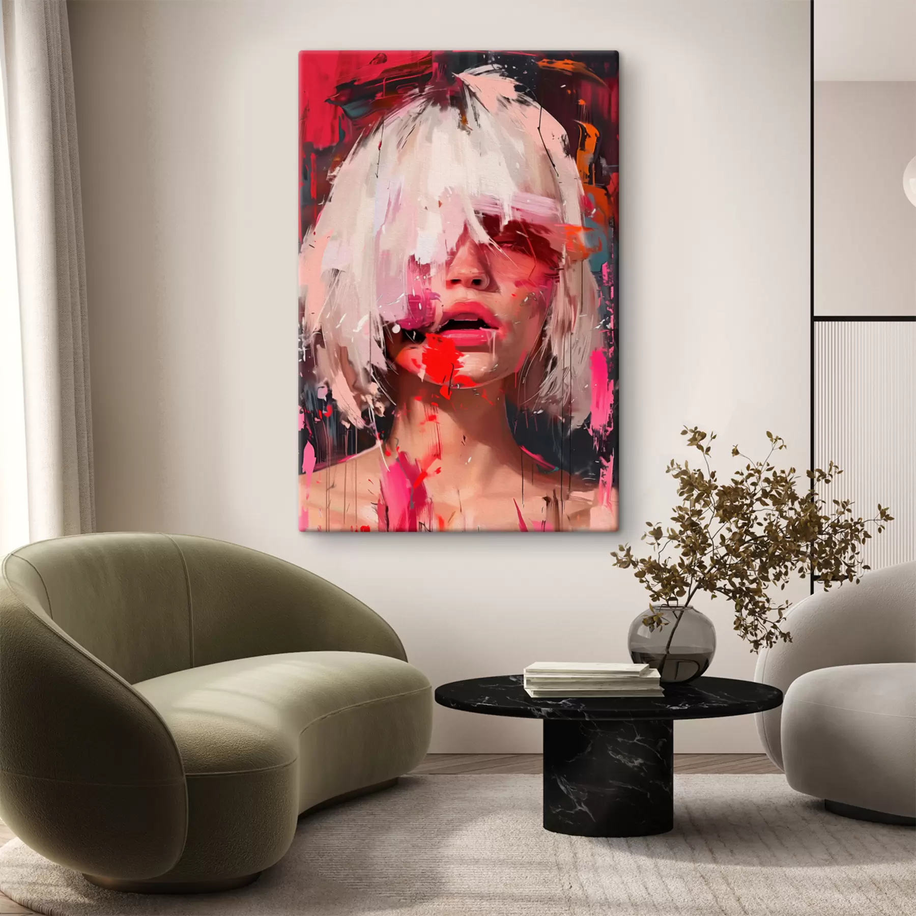 Fototapetes Blondīne ar kvadrātveida bobu un krāsainu krāsu s40110