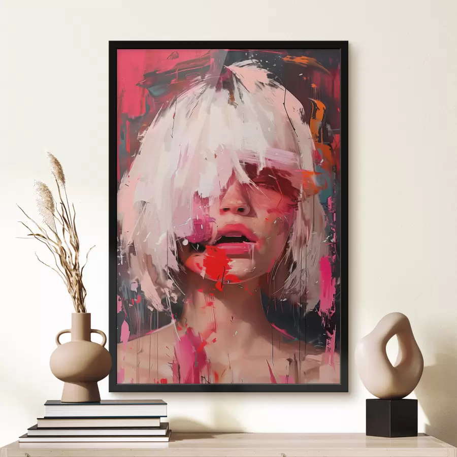 Fototapetes Blondīne ar kvadrātveida bobu un krāsainu krāsu f40110