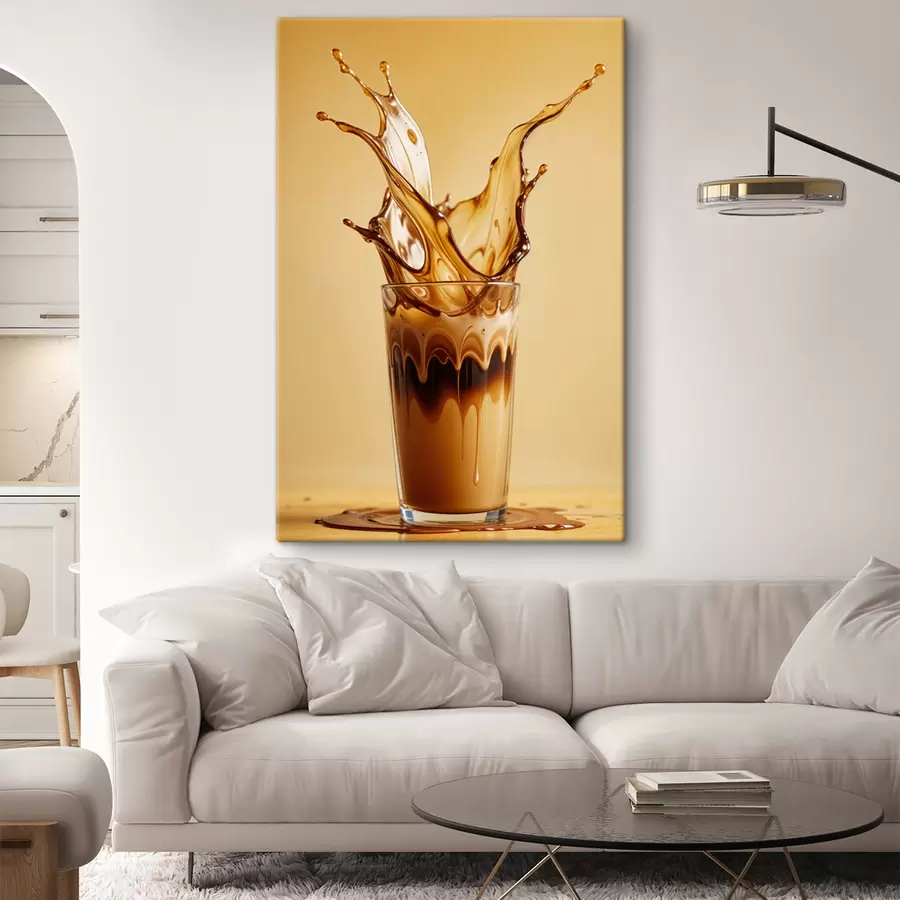 Glezna Glāze piepildīta ar kafiju ar dramatisku šļakatu efektu, radot abstraktu un dinamisku vizuālo izskatu s40165