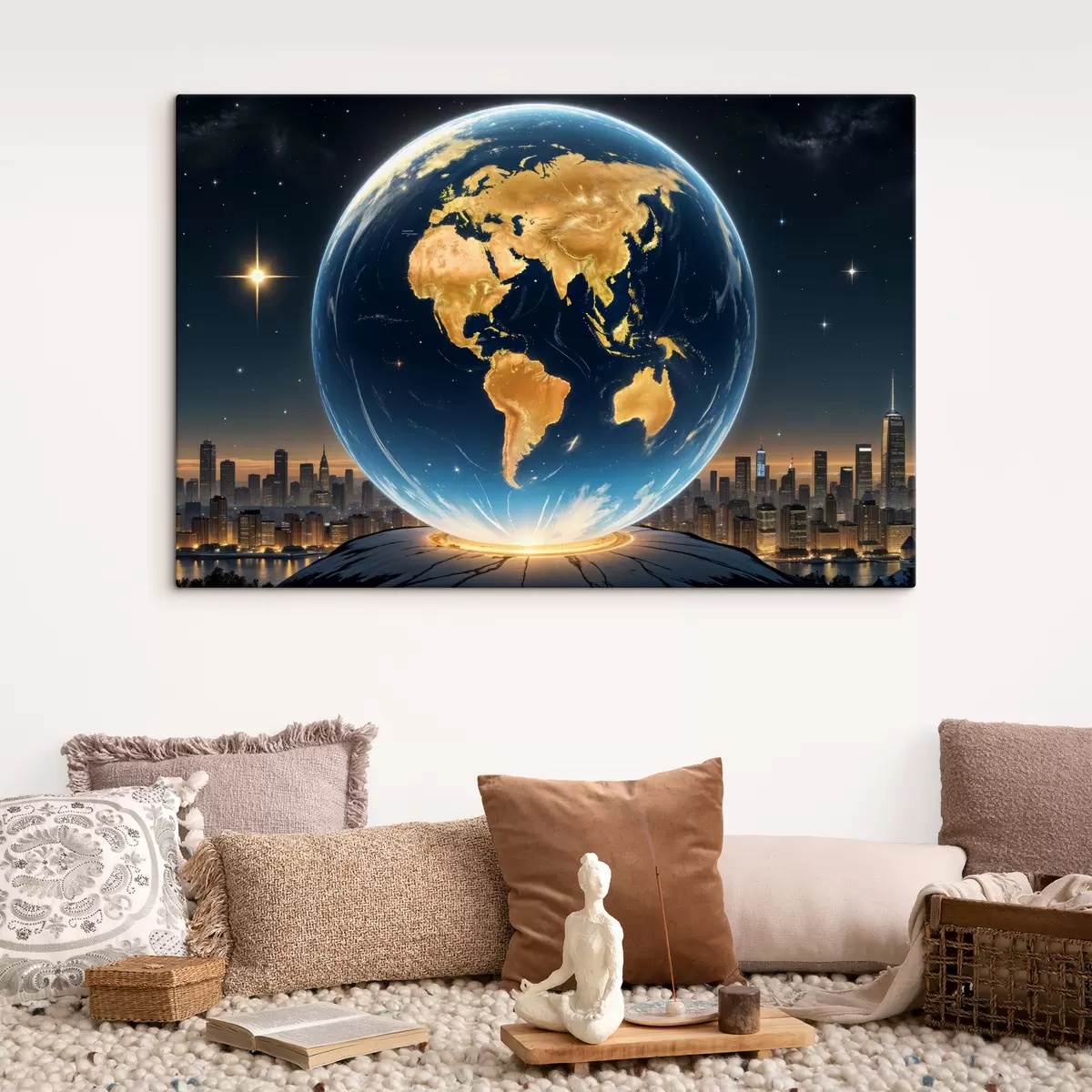 Glezna Detalizēts, fotoreālistisks planētas Zeme atveidojums, kas peld kosmosa ainavā s40178