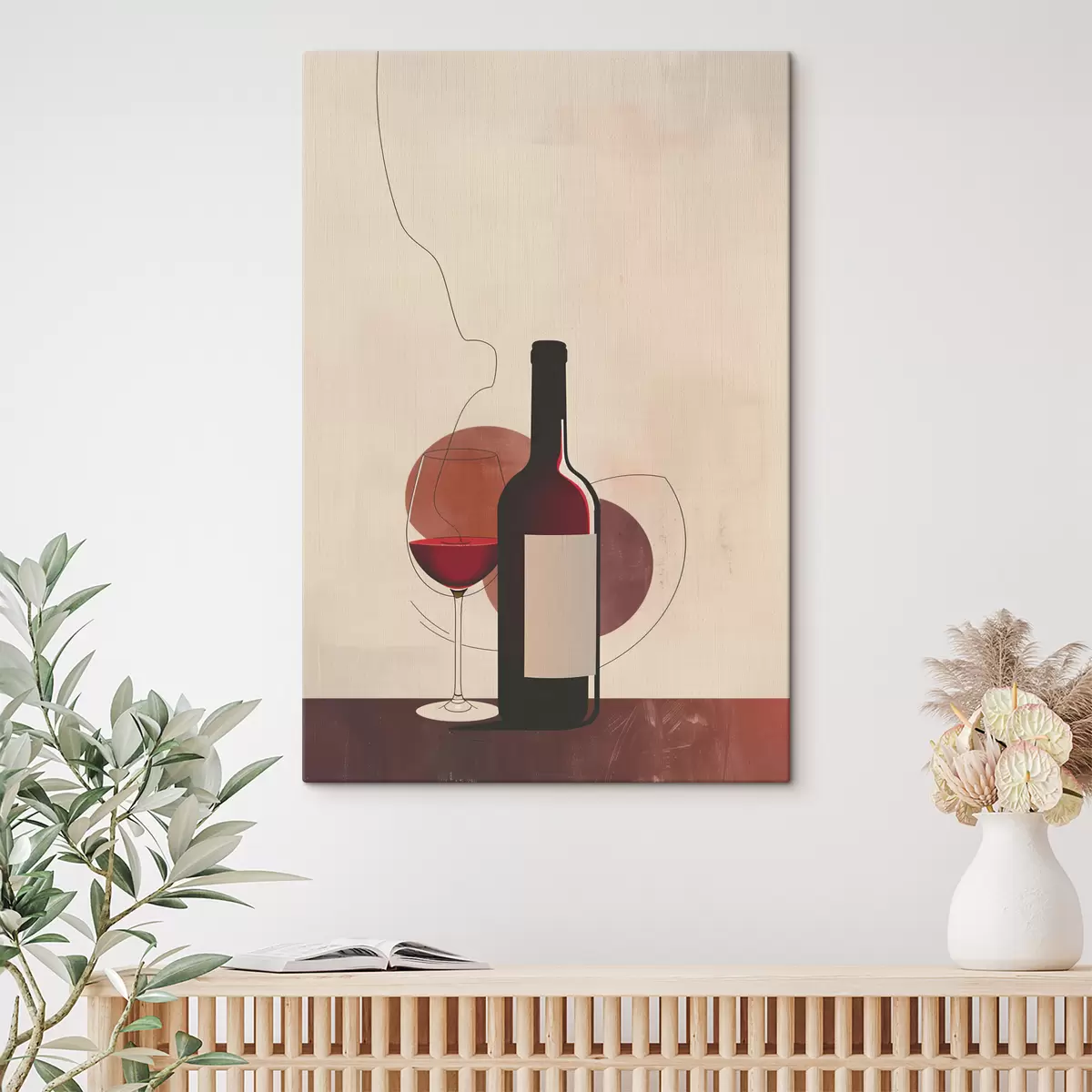 Glezna Vīna pudele un glāze ar vīnu s40191