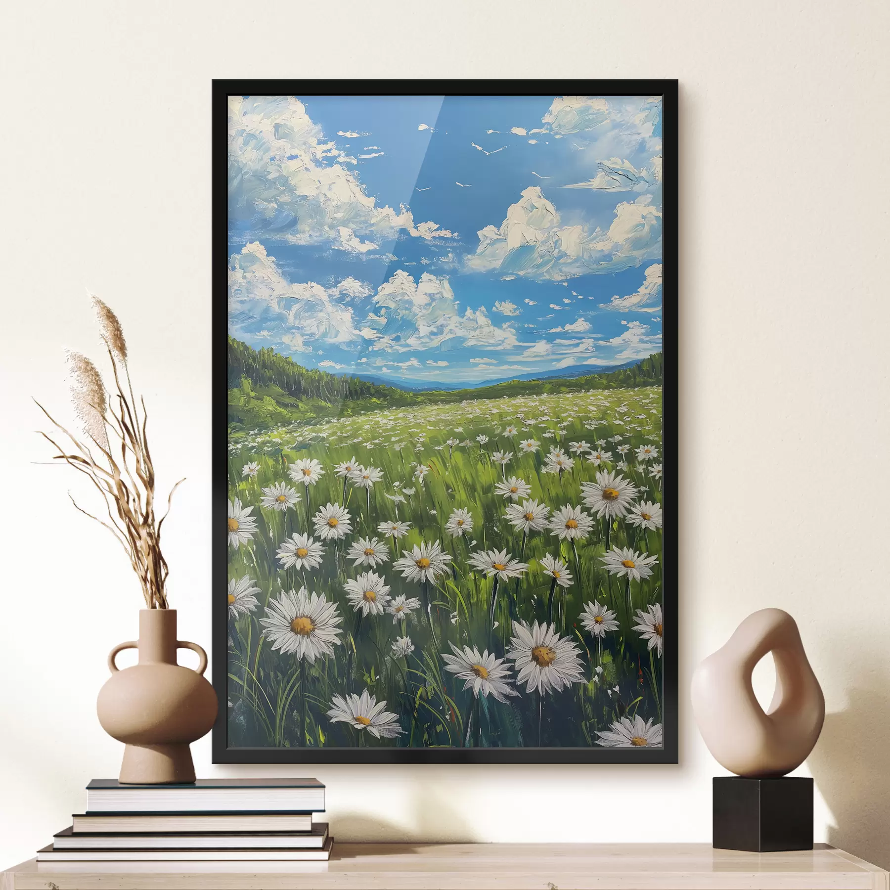 Fototapetes margrietiņu ainava uz lauka f40255