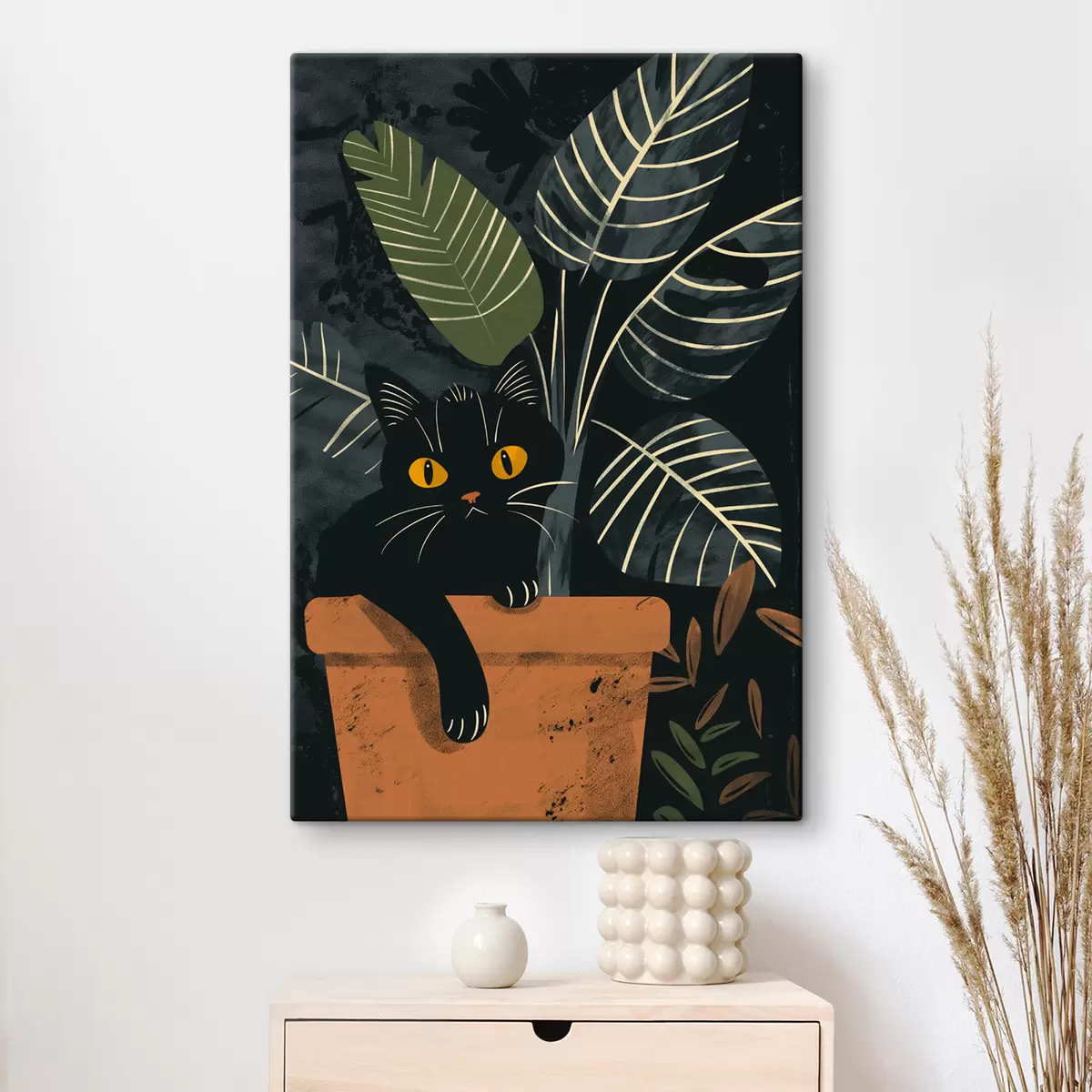 Glezna Kaķis podā ar ziedu s40268