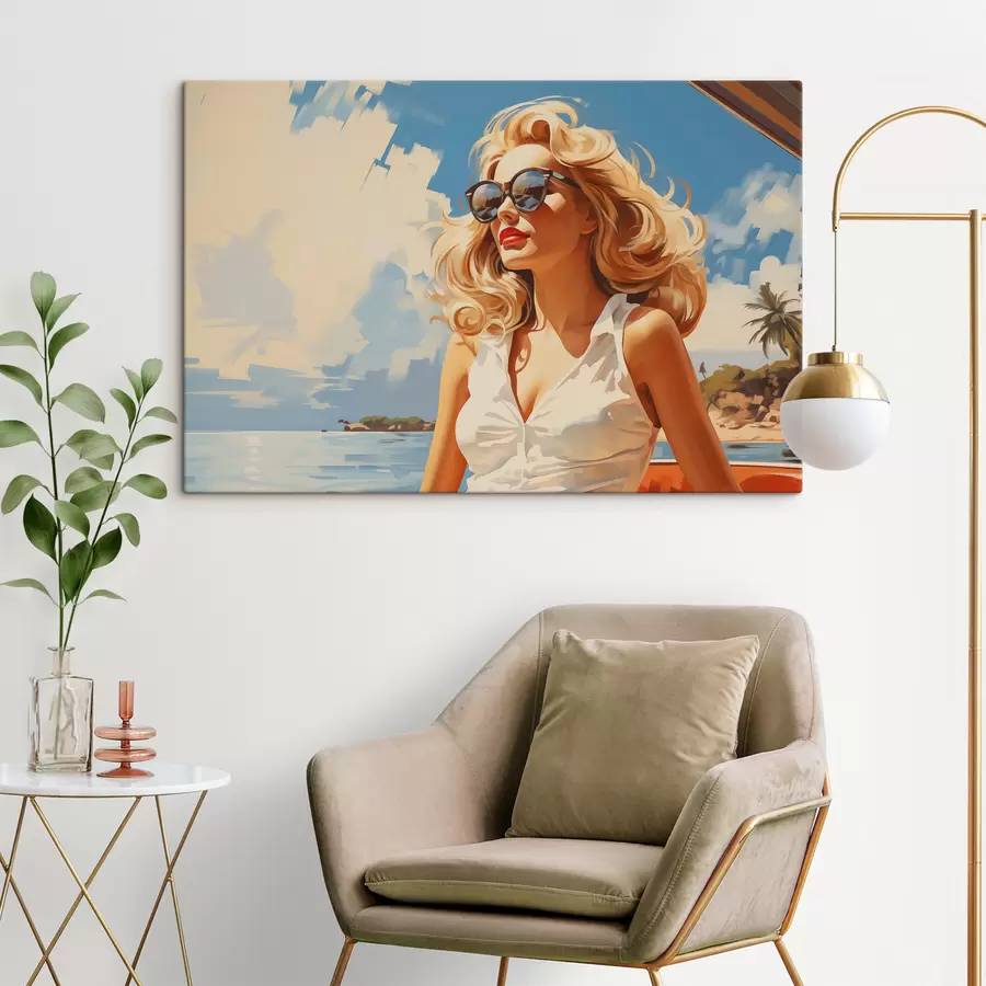 Glezna Blondīne uz jūras fona ilustrācija s40321