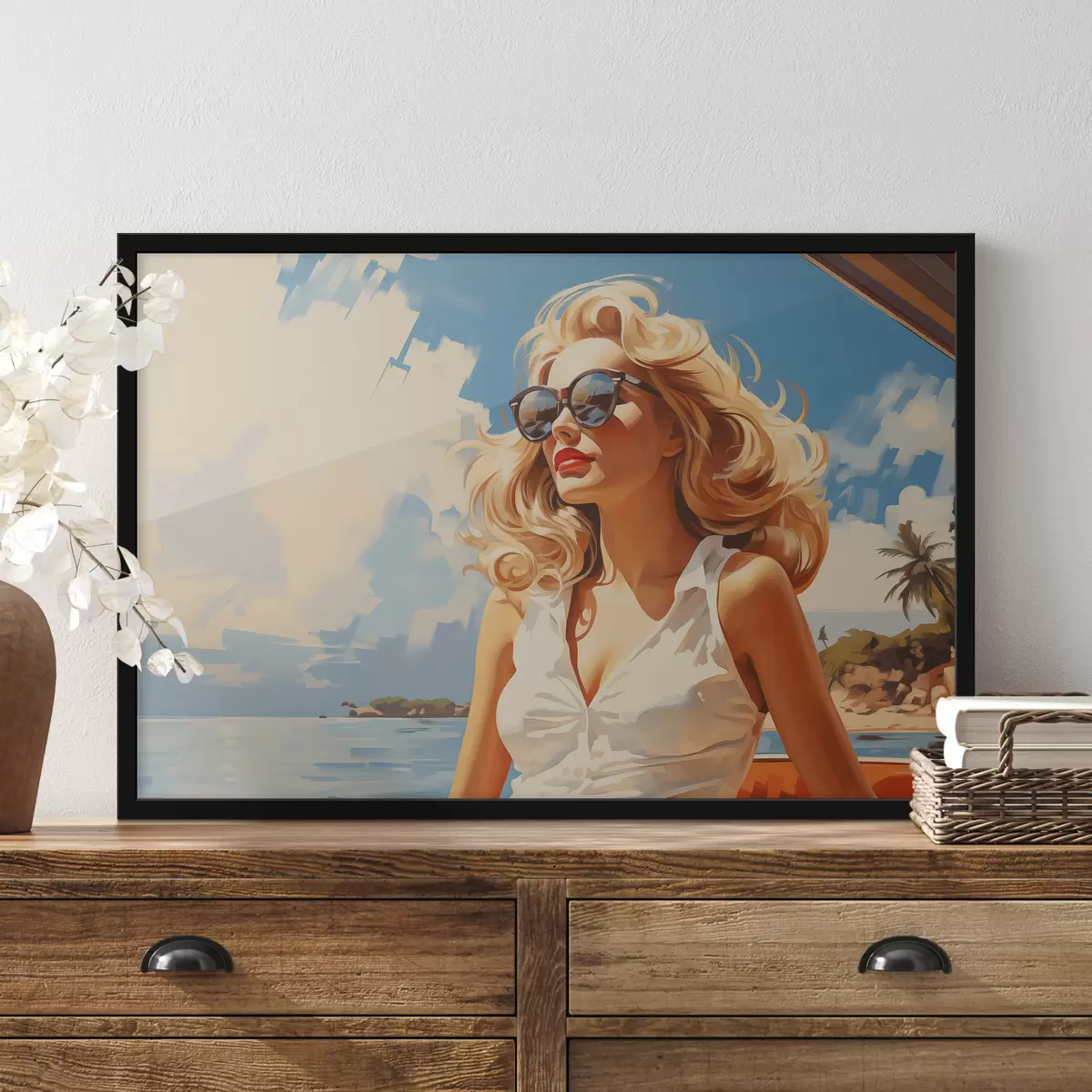 Plakāts Blondīne uz jūras fona ilustrācija f40321