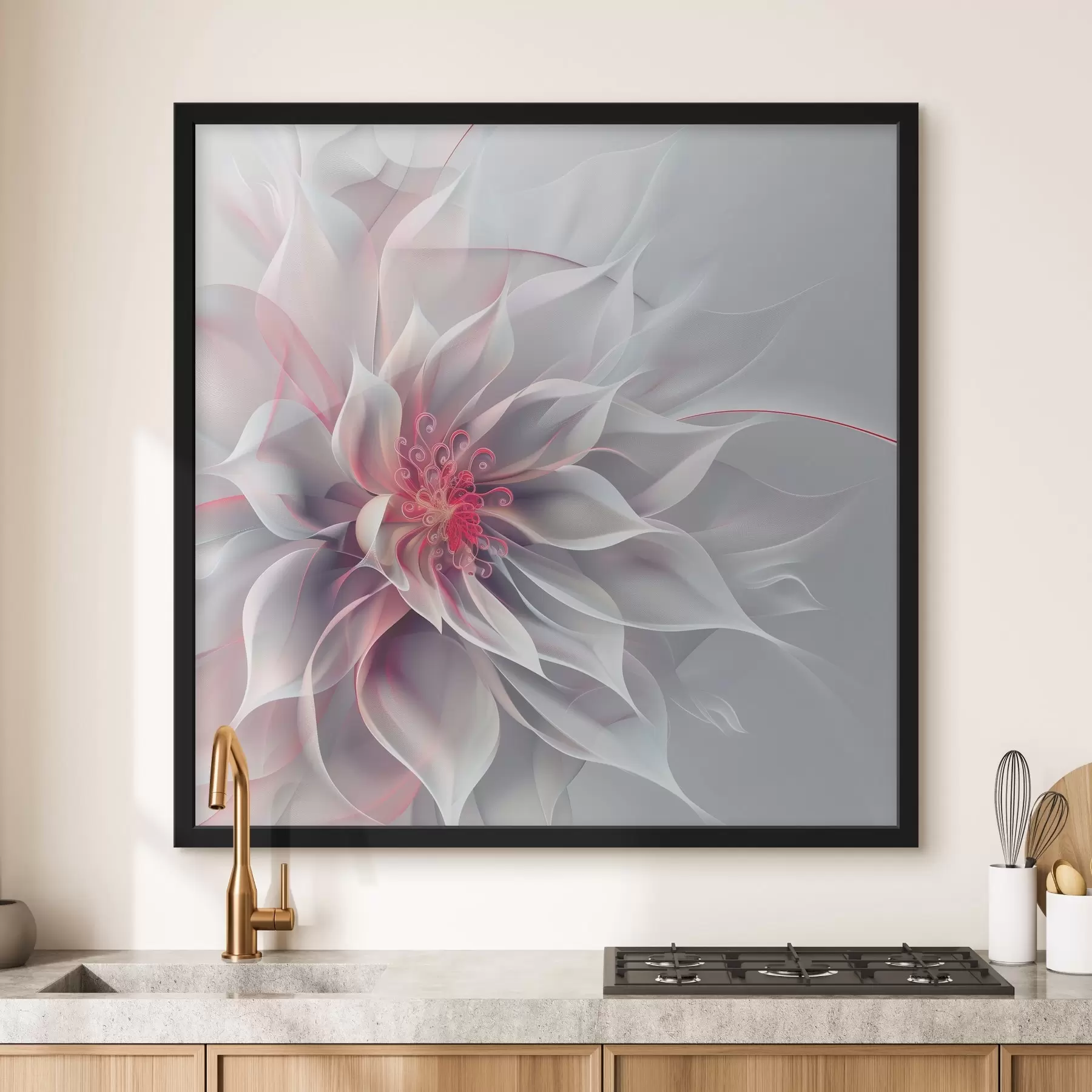 Glezna Balts abstrakts zieds f40360