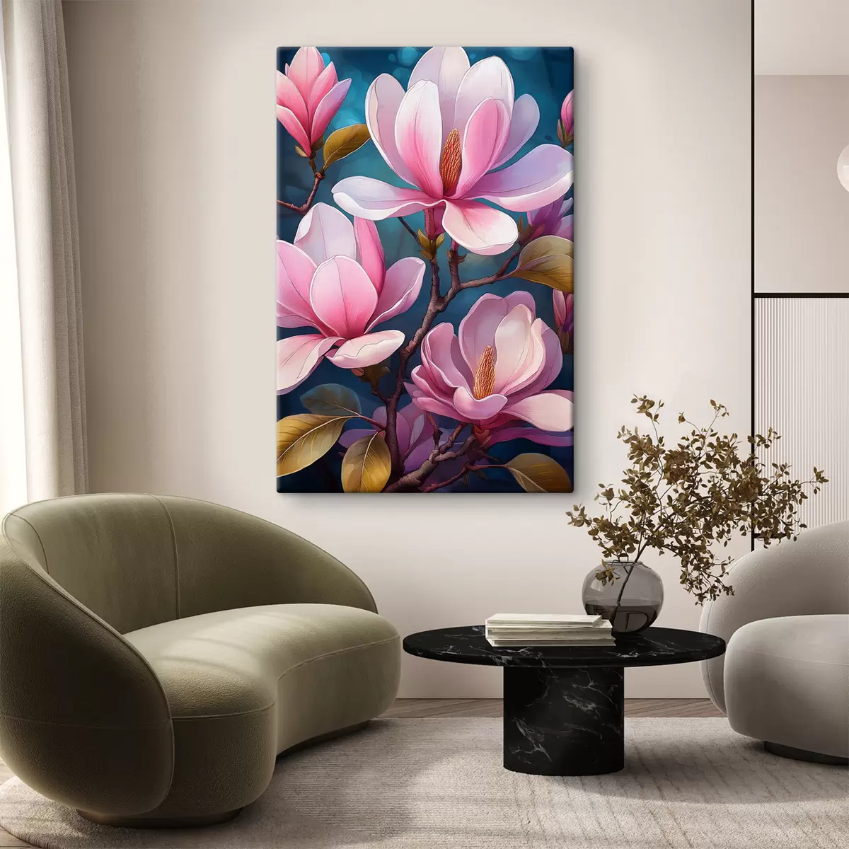 Glezna magnolijas ziedi, rozā magnolija, lieli ziedi s40425