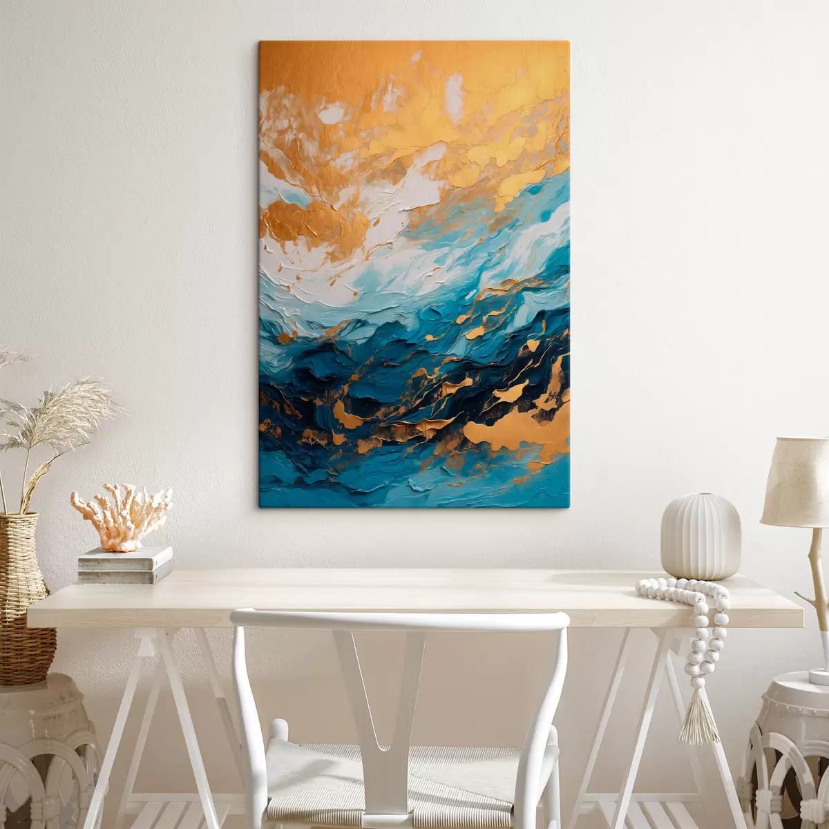 Glezna Abstrakta glezna ar zilu un baltu krāsu s40328