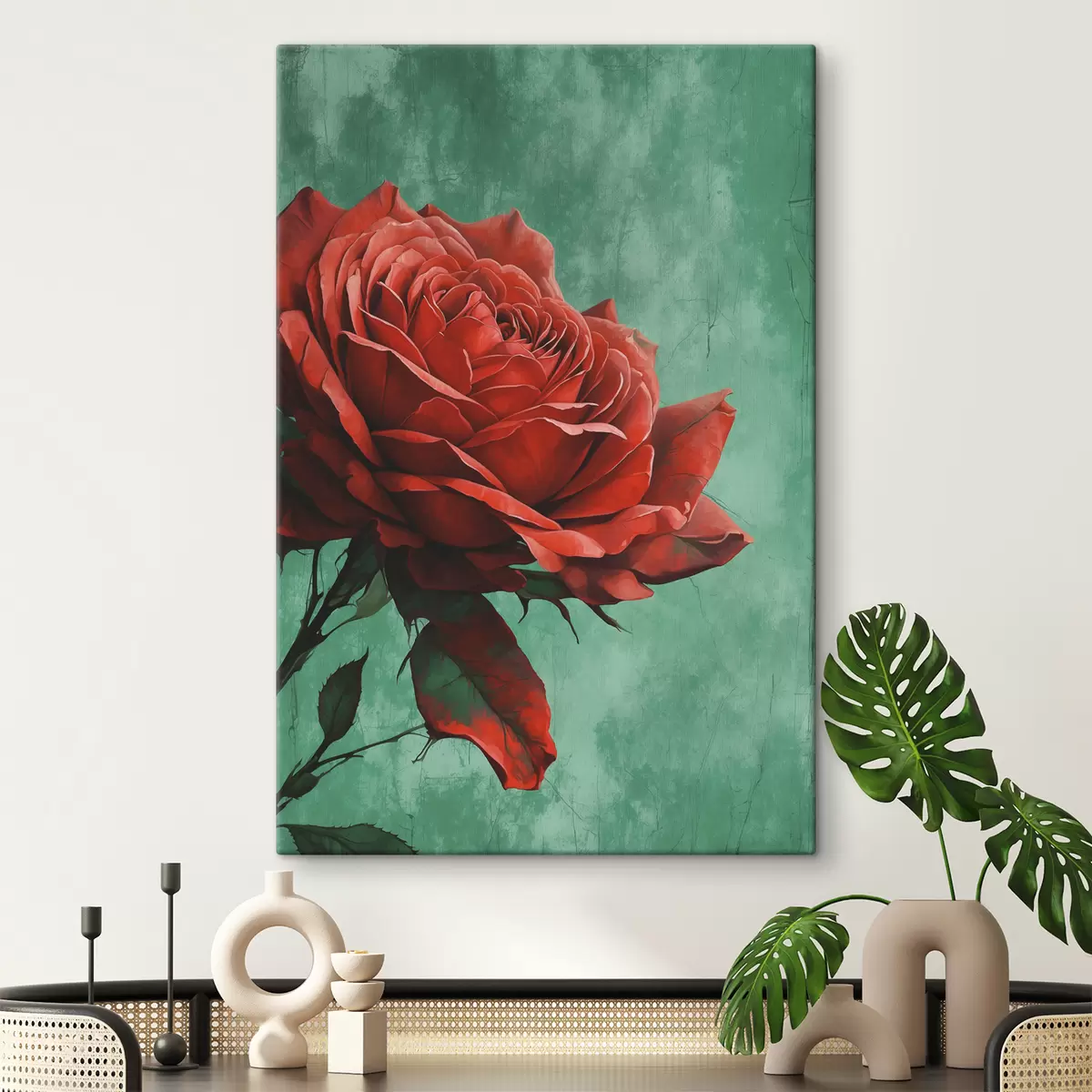 Glezna Roze uz zaļa fona s40339