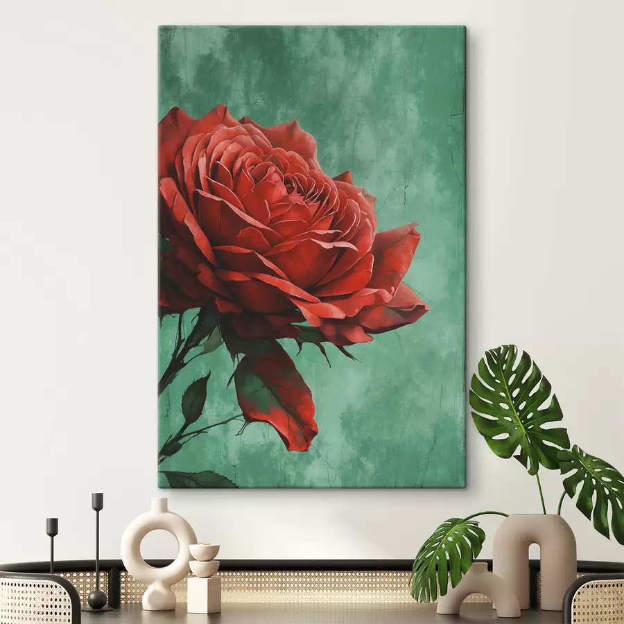 Glezna Roze uz zaļa fona s40339