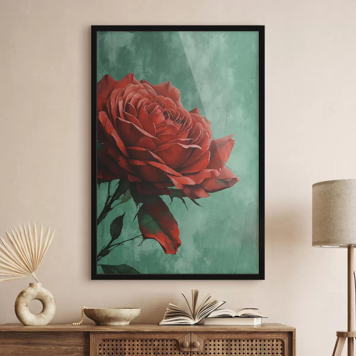 Plakāts Roze uz zaļa fona f40339